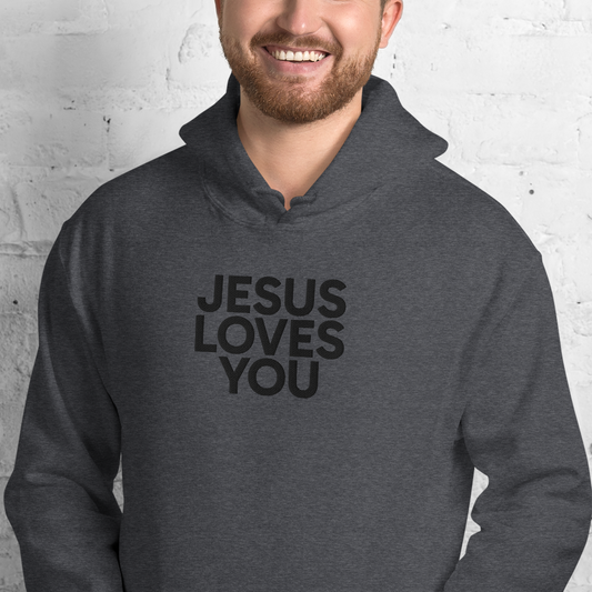 Embroidered Jesus Loves You Hoodie