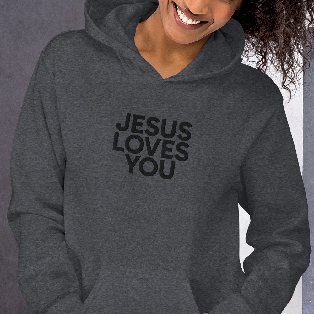 Embroidered Jesus Loves You Hoodie