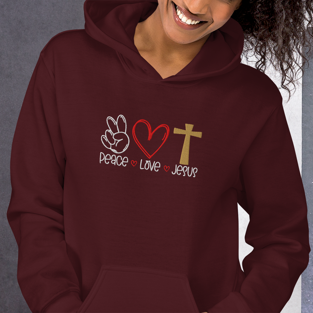 Peace Love Jesus Embroidered Hoodie