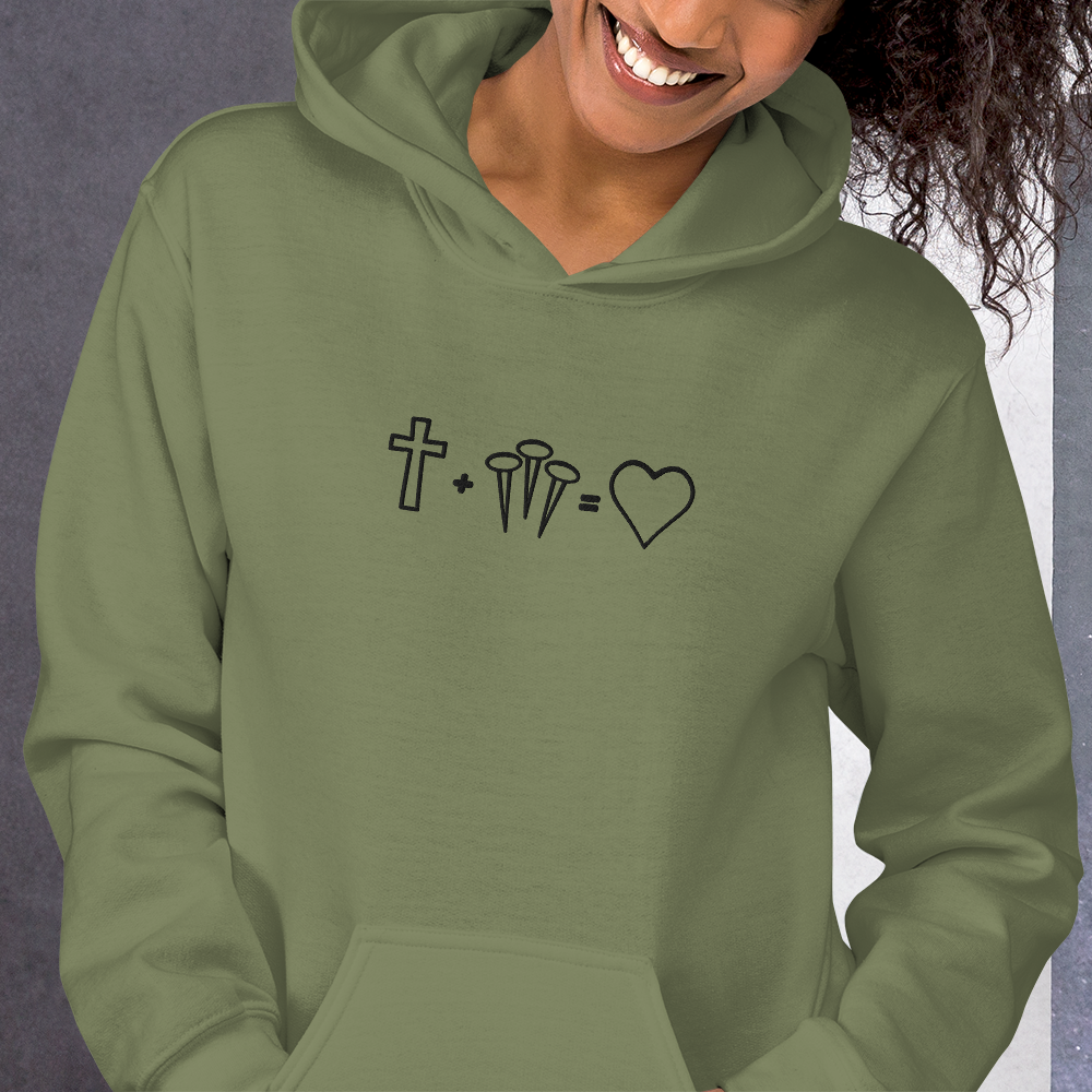 1 Cross 3 Nails 4Given Embroidered Hoodie