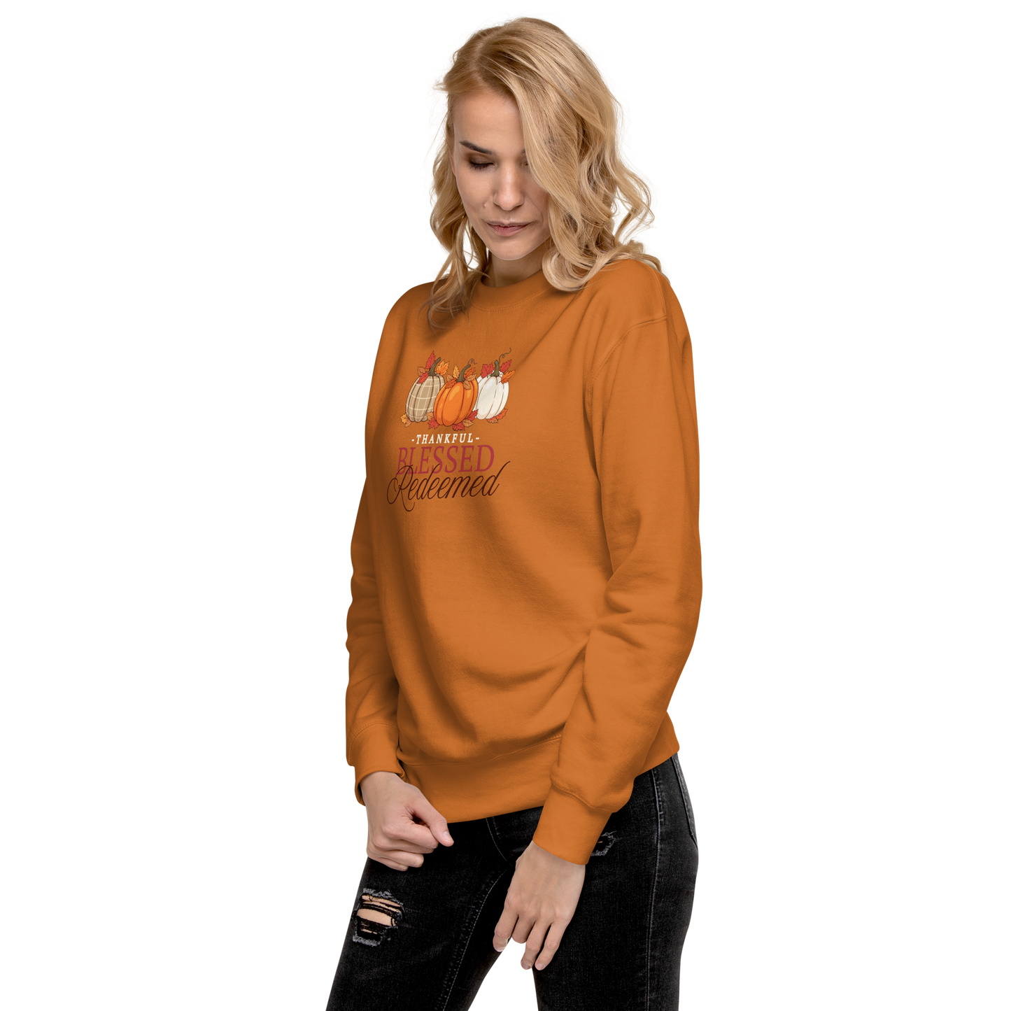 Thankful Blessed Redeemed Fall-Themed Sweatshirt