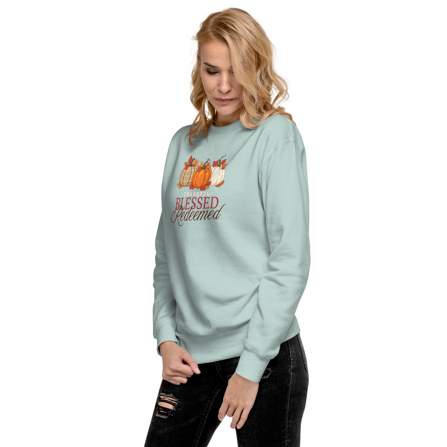 Thankful Blessed Redeemed Fall-Themed Sweatshirt
