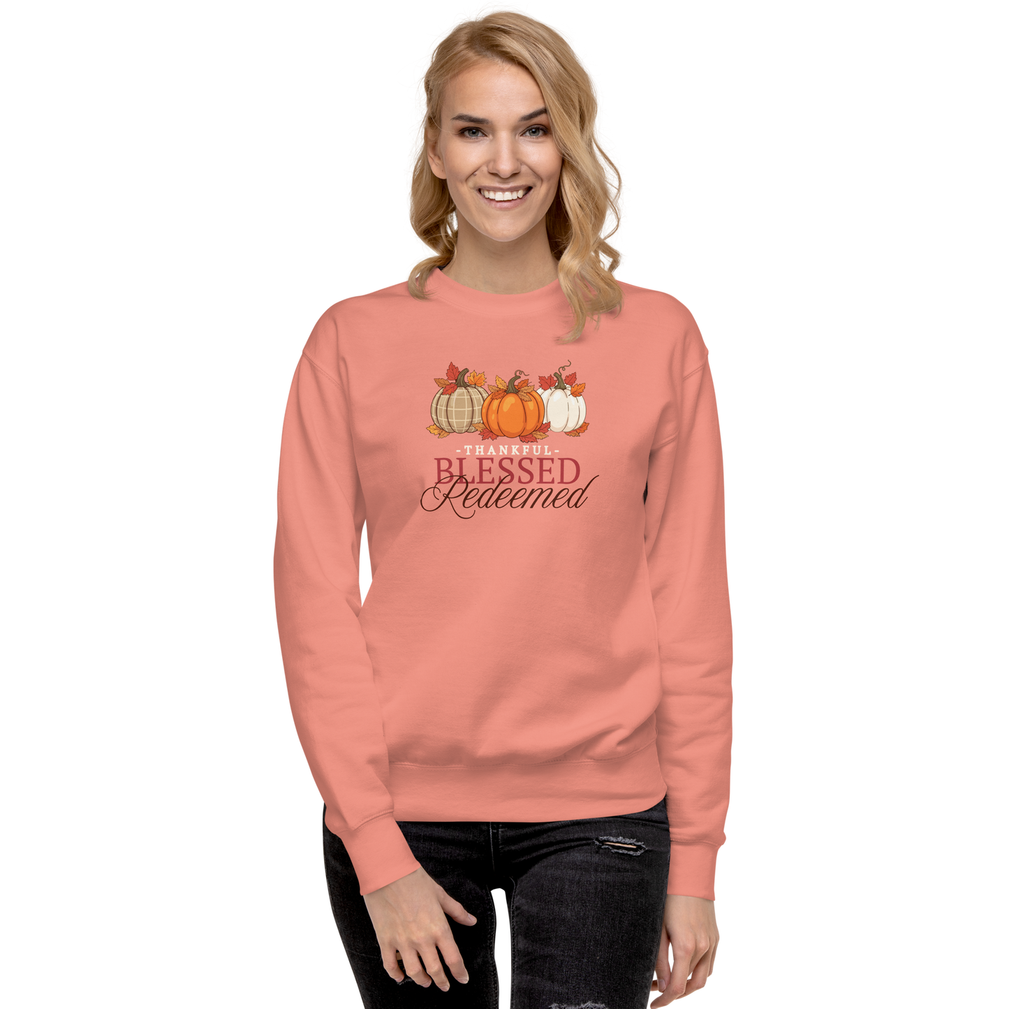 Thankful Blessed Redeemed Fall-Themed Sweatshirt