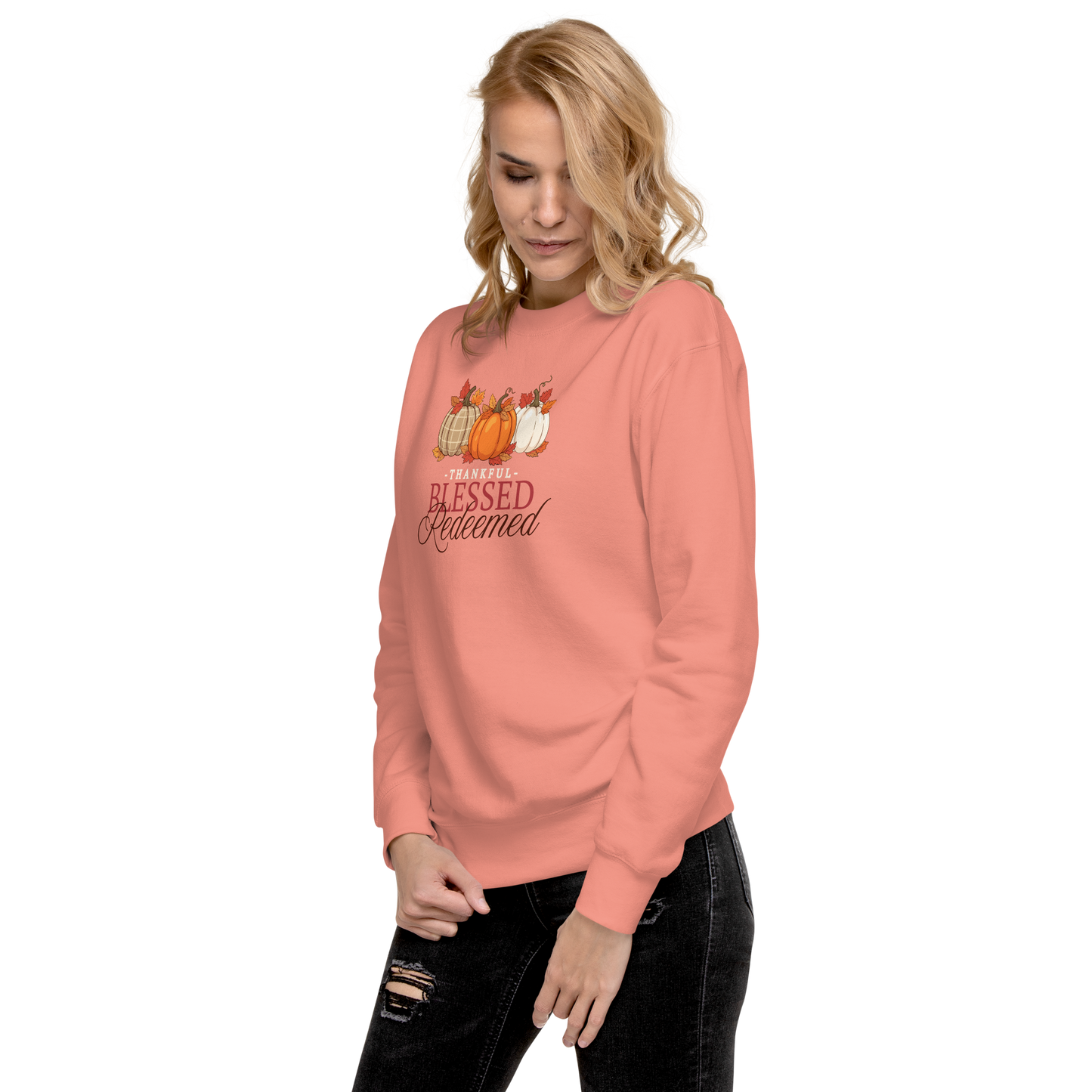 Thankful Blessed Redeemed Fall-Themed Sweatshirt