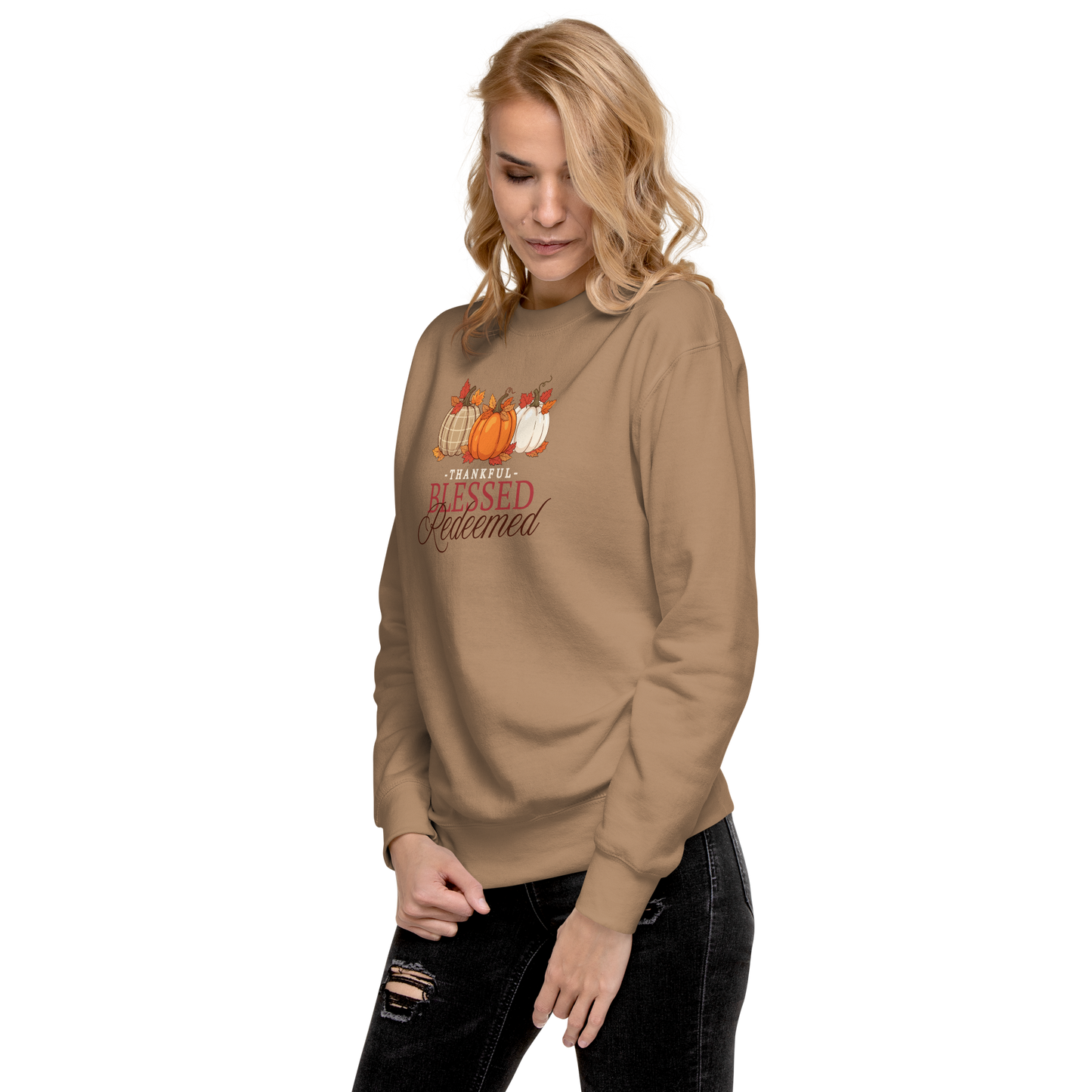 Thankful Blessed Redeemed Fall-Themed Sweatshirt